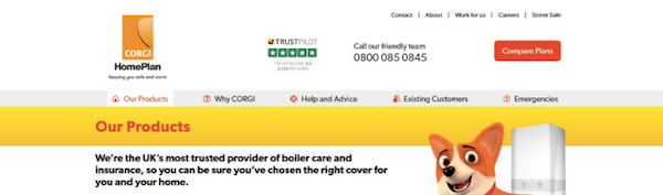 Otimização da taxa de conversão - original da página inicial do CORGI