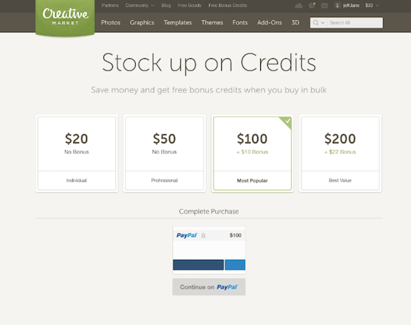 Otimização da taxa de conversão - Creative Market Credits Original