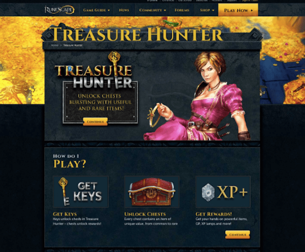 Otimização da taxa de conversão - página original do Treasure Hunter