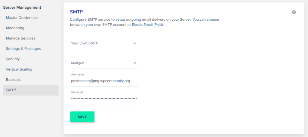 Mailgun SMTP no servidor