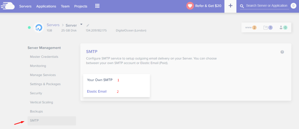 SMTP no servidor
