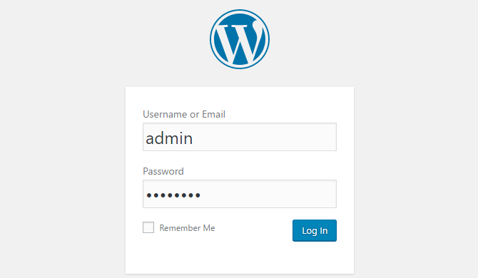 Uma captura de tela de alguém fazendo login no WordPress e usando o nome de usuário "admin".