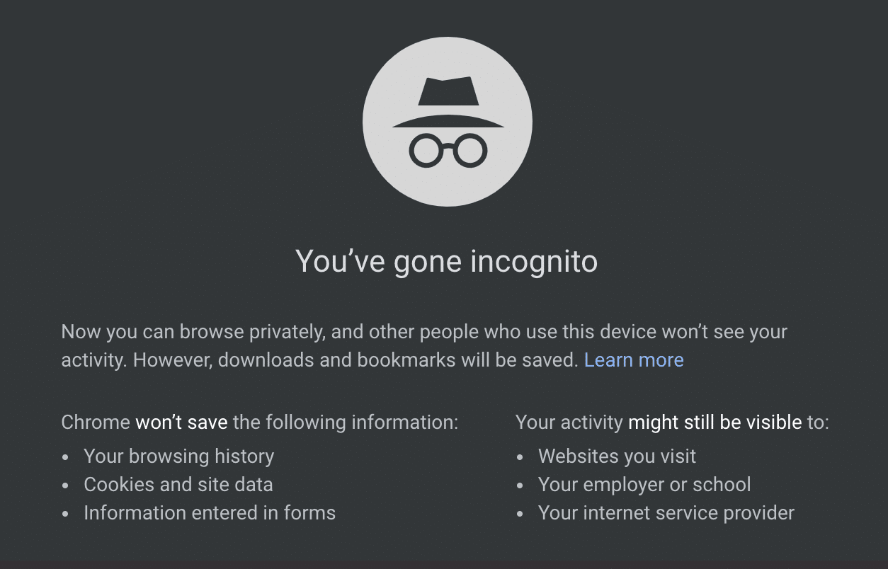 Modo de navegação anônima do Chrome