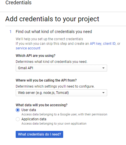credenciais do Gmail