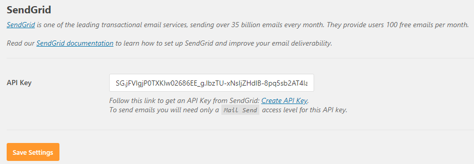Chave da API Sendgrid