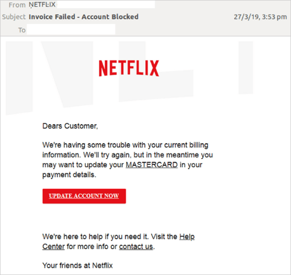 E-mail de golpe da Netflix