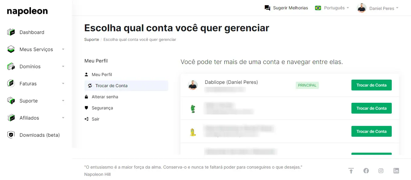 Acesso a contas Napoleon