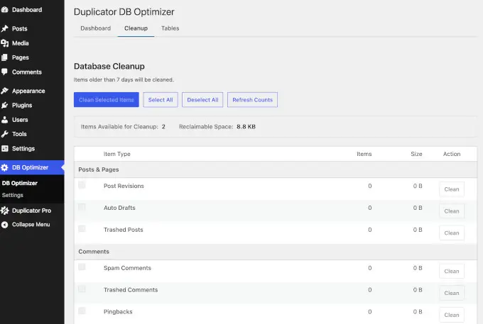 Otimização do banco de dados com DB Optimizer