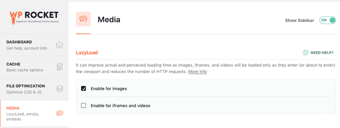 Ativação do lazy loading no WP Rocket
