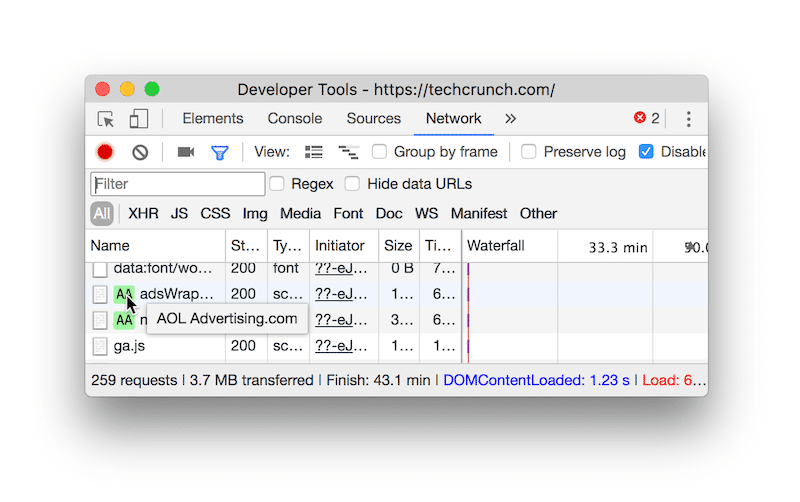 Identificando os scripts externos que tornam meu site mais lento - Fonte: Chrome DevTools 