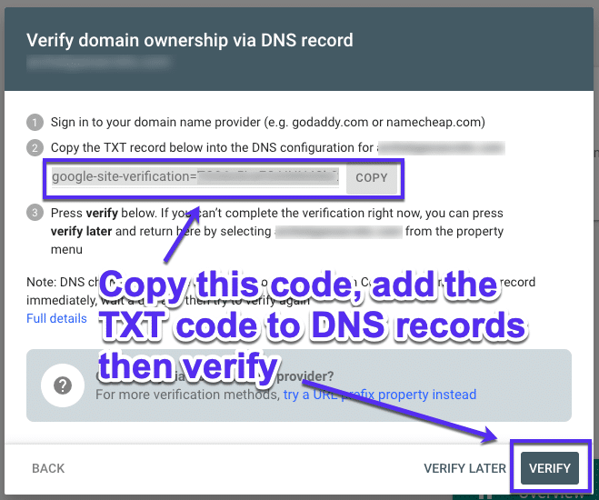 Verifique a propriedade por meio de registros DNS